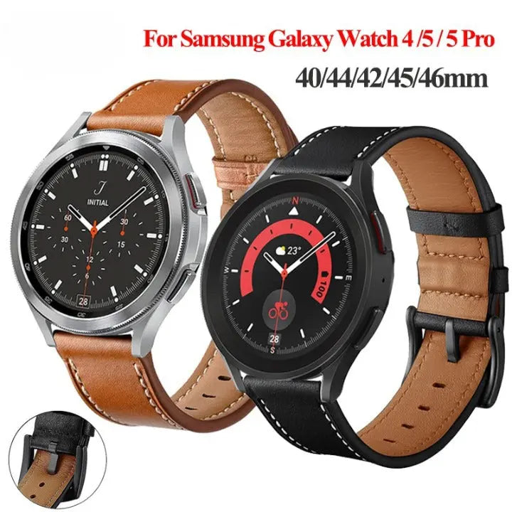 For Samsung Galaxy Watch 5 Pro Band 45mm 44mm 40mm Luxury Leather Watch  Strap