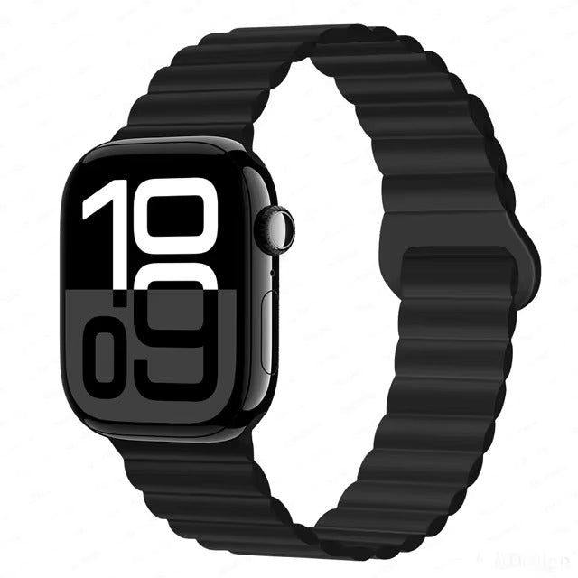 Magnetic Silicone Band for Apple Watch – Adjustable Strap for Ultra 1/2 (49mm), Series 10, 9, 8, 7, SE (45mm/44mm/42mm/41mm/40mm/38mm)