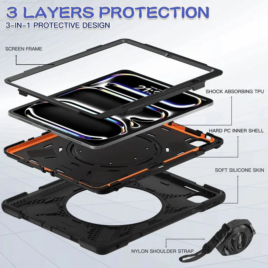 Heavy Duty Rugged Protective Case 360° Rotating Kickstand & Handle Grip,Shoulder Strap For iPad Pro 13 Inch Case M4 2024 7th Gen Pinnacle Luxuries
