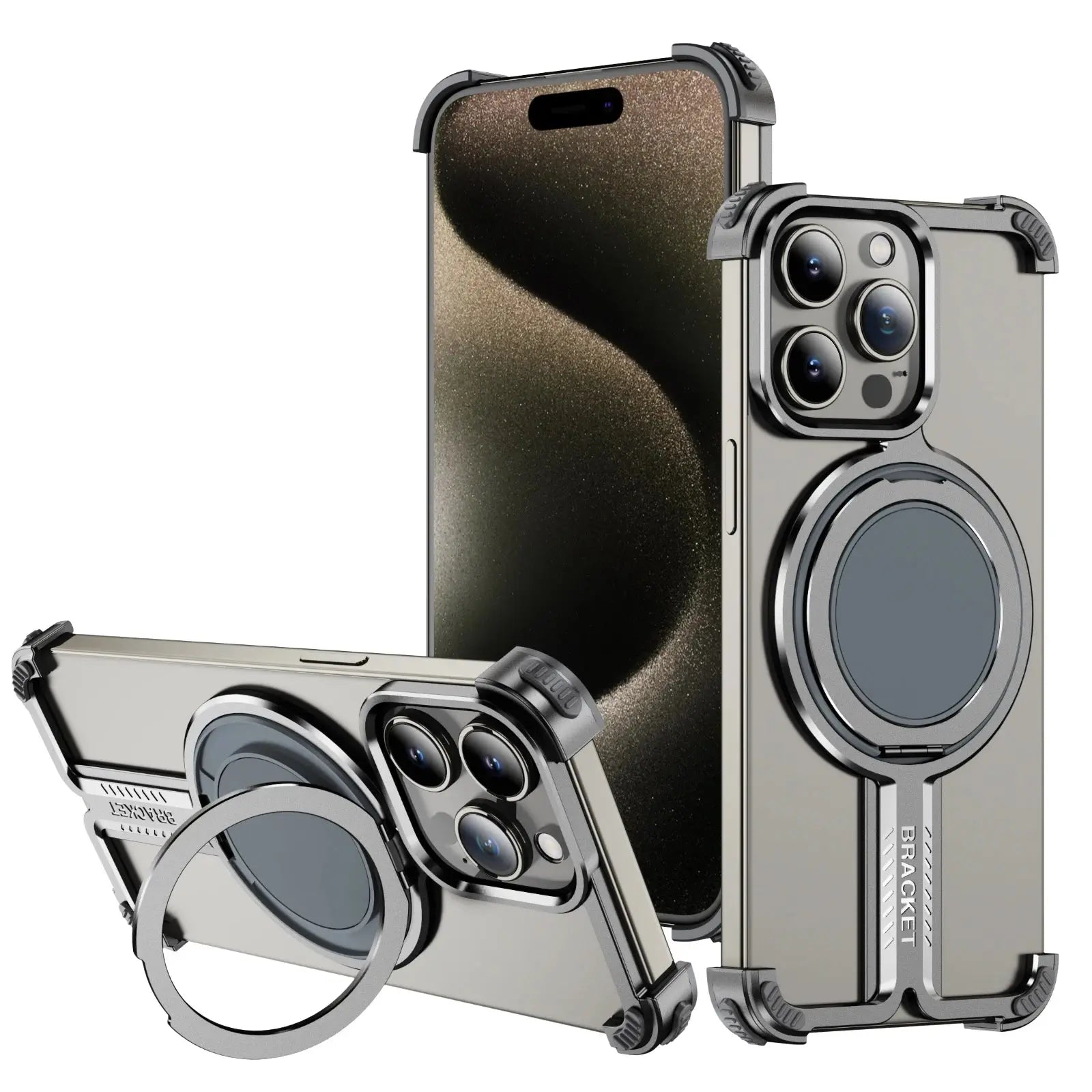 Premium Titanium Alloy 360° Magnetic Stand Case for iPhone 16 & Earlier Models